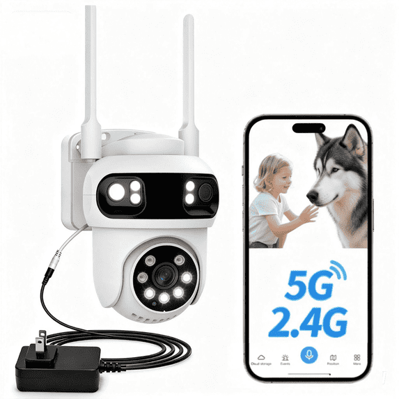 Toguard Wired Triple-Lens Security Camera 2.4G&5G Wifi PTZ Surveillance Camera