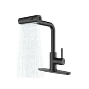 Tohlar Black Kitchen Faucet , Waterfall Kitchen Faucet with Pull Down Sprayer, 3 Modes Sprayer Kitchen Sink Faucet Single Lever Handle Faucet for Kitchen Sink, Black