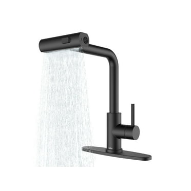 Tohlar Black Kitchen Faucet , Waterfall Kitchen Faucet with Pull Down Sprayer, 3 Modes Sprayer Kitchen Sink Faucet Single Lever Handle Faucet for Kitchen Sink, Black