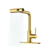 Tohlar Gold Kitchen Faucet, Waterfall Kitchen Faucet with Pull Down Sprayer, 3 Modes Sprayer Kitchen Sink Faucet Single Lever Handle Faucet for Kitchen Sink, Brushed Gold