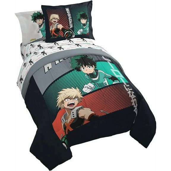 Toho My Hero Academia You Can Be A Hero 7 Piece Full Size Bed Set with Shams - Soft Anime Bedding