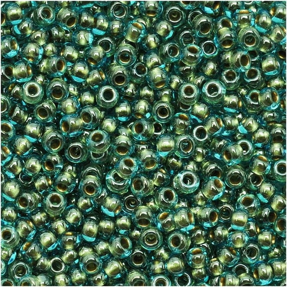 Toho Round Seed Beads 11/0 #284 'Aqua/Gold Lined' 8 Gram Tube