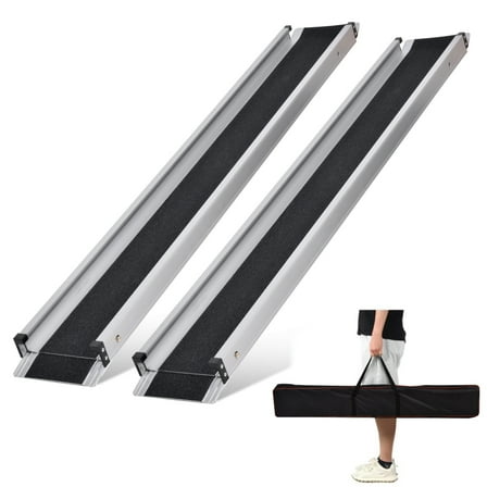 Tohu Anti-Skid Aluminum Telescoping Wheelchair Ramp 8ft, 661LBS Capacity Portable Threshold Ramp for Steps & Stairs