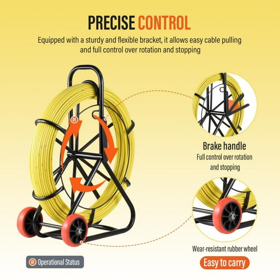 Tohu High-Strength Cable Puller, 150m/492ft Length, Iron Bracket & Rubber Casters Fish Tape Wire Puller for Conduit Installation