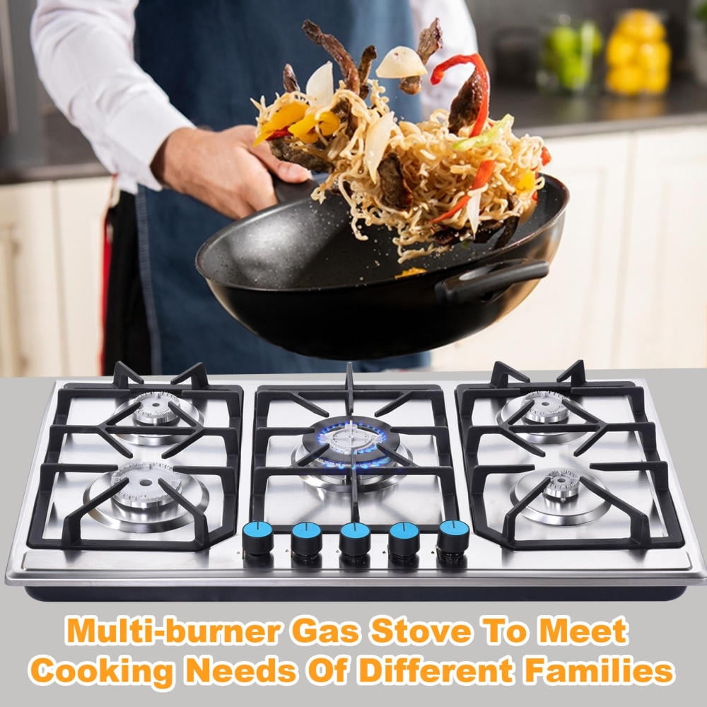 Tohu Stainless Steel Stove 3.3kW 5-Burner Closed Chassis Propane Cooktop for Outdoor/Indoor Cooking