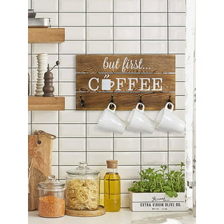 Oumilen Wall Mounted Coffee Mug Holder Rustic Wood Cup Organizer with Hooks  Set of 4, Rustic Brown LT-BR068-4S - The Home Depot