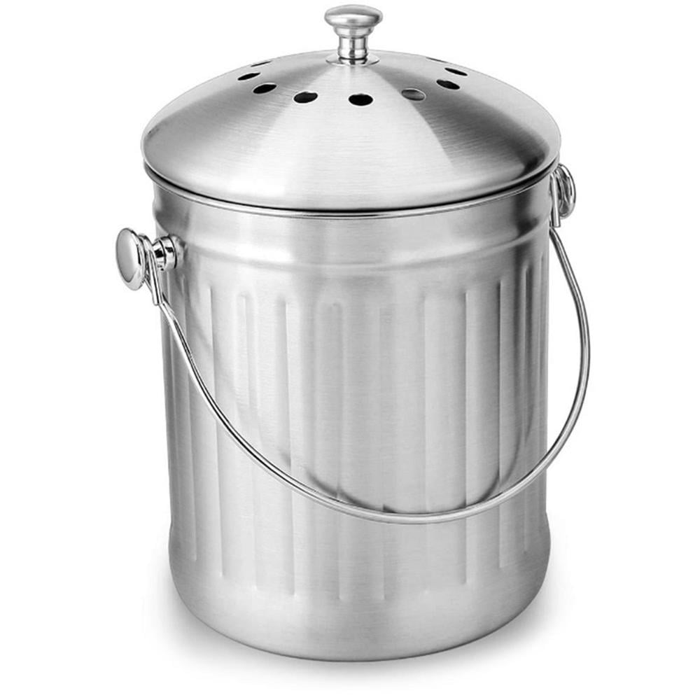 Tohuu Stainless Steel Compost Bin Trash Can with Lid for Kitchen