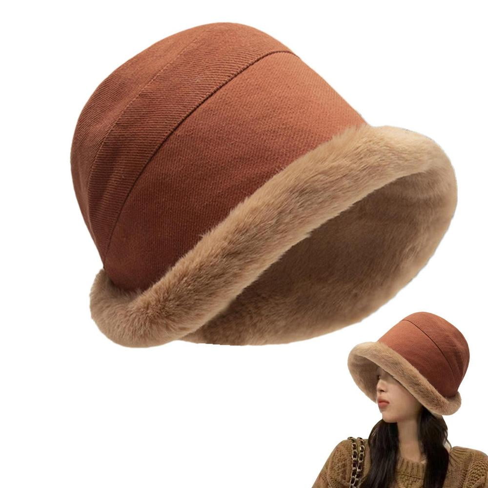 Fashion (khaki Lamb Wool)Womens Felt Hat Winter Fedora Bucket Hat