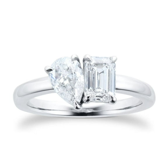Toi Et Moi 1.6 TC Pear and Emerald Cut Moissanite Engagement Ring Unique Promise Ring for Women Two Stone Ring For Her Wedding Ring Anniversary Gift