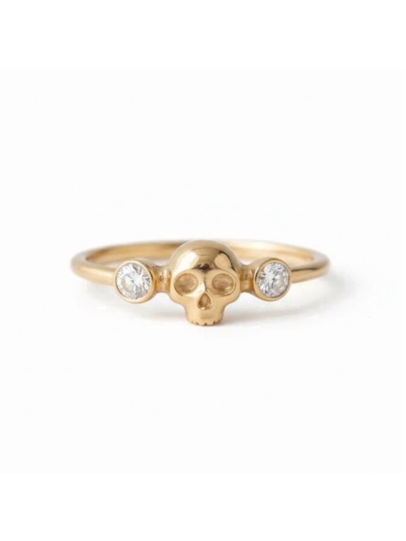 Toi Et Moi Diamond Skull Ring Minimalist Skeleton Ring Halloween Party Ring for Her Stackable Skull Ring Delicate Two Stone Ring Stackbale Band Ring