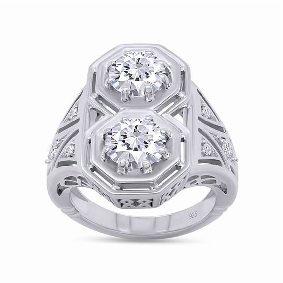 Filigree Rings Gold Plated Toi Et Moi Engagement Ring, Hexagon Shank Ring, Openwork Filigree ...