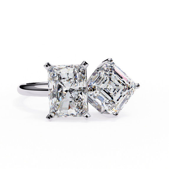 Toi Et Moi Lab Grown Diamond Ring Radiant And Emerald Cut Wedding Ring, 18k White Gold Ring, Two Stone Engagement Propose Ring For Women