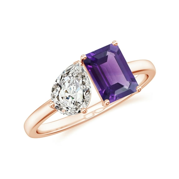 Toi Et Moi Octagon Cut and Pear-Shaped Amethyst Moissanite Engagement Ring in 925 Sterling Silver/ Rose Gold Plated Two Stone Promise Wedding Band Ring February Birthstone Jewelry, Ring Size 7