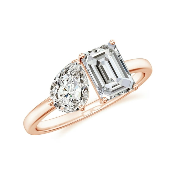 Toi Et Moi Octagon Cut and Pear-Shaped Diamond Moissanite Engagement Ring in 925 Sterling Silver/ Rose Gold Plated Two Stone Promise Wedding Band Ring April Birthstone Jewelry, Ring Size 6