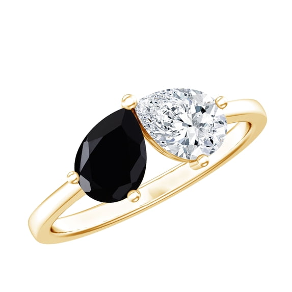 Rosec Jewels Lab Grown Black and White Diamond Ring - Toi Et Moi Promise Ring for Women (AAAA Grade) - Valentines Day Gift, 14K Yellow Gold, US 7.00