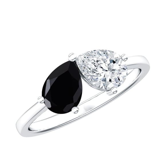 Rosec Jewels Lab Grown Black and White Diamond Ring - Toi Et Moi Promise Ring for Women (AAAA Grade) - Valentines Day Gift, 925 Sterling Silver, US 4.00