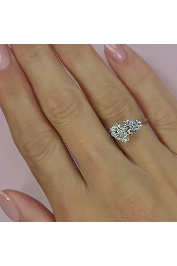 Toi Et Moi Ring IGI Lab Grown Diamond Pear and Heart 1.75 Ct PT950 Platinum E F