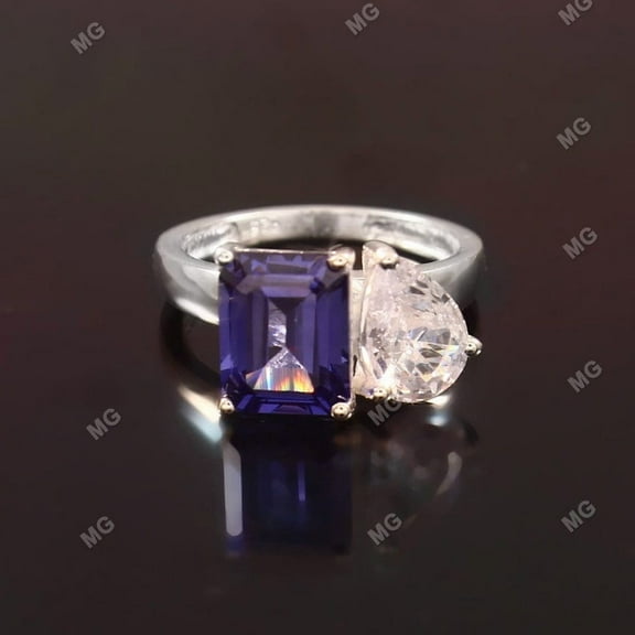 Toi Et Moi Ring, Lab Blue Sapphire Ring, Pear Moissanite Engagement Ring, 925 Silver Ring Promise Ring Diamond Two Stone Anniversary Gifts.