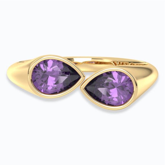 Toi et Moi Amethyst Ring | Double Pear-Cut Stone in 14K Gold Plated 925 Silver Promise Ring | US 6