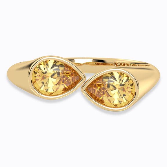 Toi et Moi Citrine Ring | Double Pear-Cut Stone in 14K Gold Plated 925 Silver Promise Ring | US 7