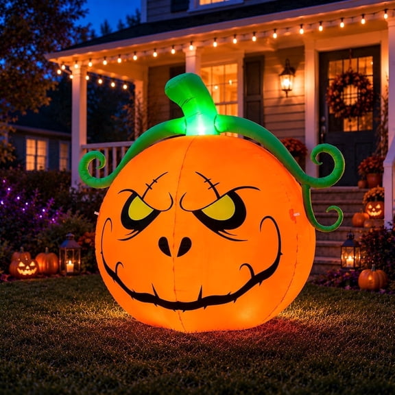 Toiyjofe 5 ft Halloween Inflatable Pumpkin with Funny Grumpy Jack-O'-Lantern Face, Bright LED Blow up Yard Decoration for Porch Lawn Garden