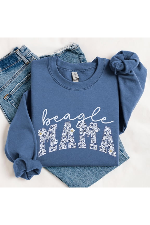 Toile Beagle Mama Sweatshirt, Floral Beagle Crewneck Top, Cute Daisy Beagle Mom Sweater, Flower New Beagle Owner , Dog Lover