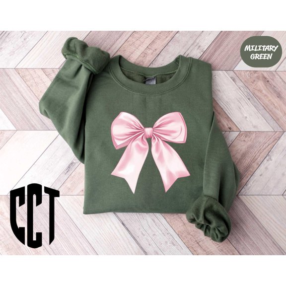 Toile Bow Sweatshirt,Pink Bow Shirt,Coquette Girl Sweatshirt,Feminine Bow Shirt,Shirts for Womens,Giift for Mom,Pink Ribbon Soft Girl Girly SWEATSHIRT All Size S-5XL