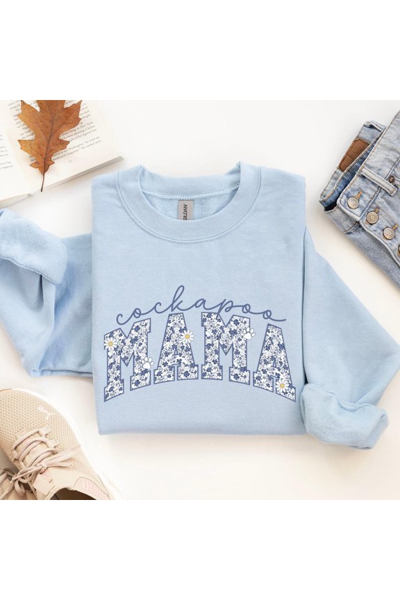 Toile Cockapoo Mama Sweatshirt, Floral Cockapoo Crewneck Top, Cute Daisy Cockapoo Mom Sweater, Chinoiserie Flower Cockapoo Dog Lover