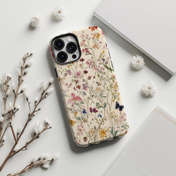 Toile De Jouy Floral Phone Case For iPhone Samsung Pixel Hard Cover Spring Fall Cute Flower Art Gift