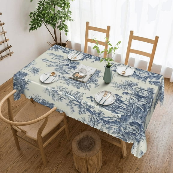 Toile De Jouy Tablecloth 50x70 Inch, Washable Waterproof Rectangular Table Cover for Party Picnic Dinner Decor