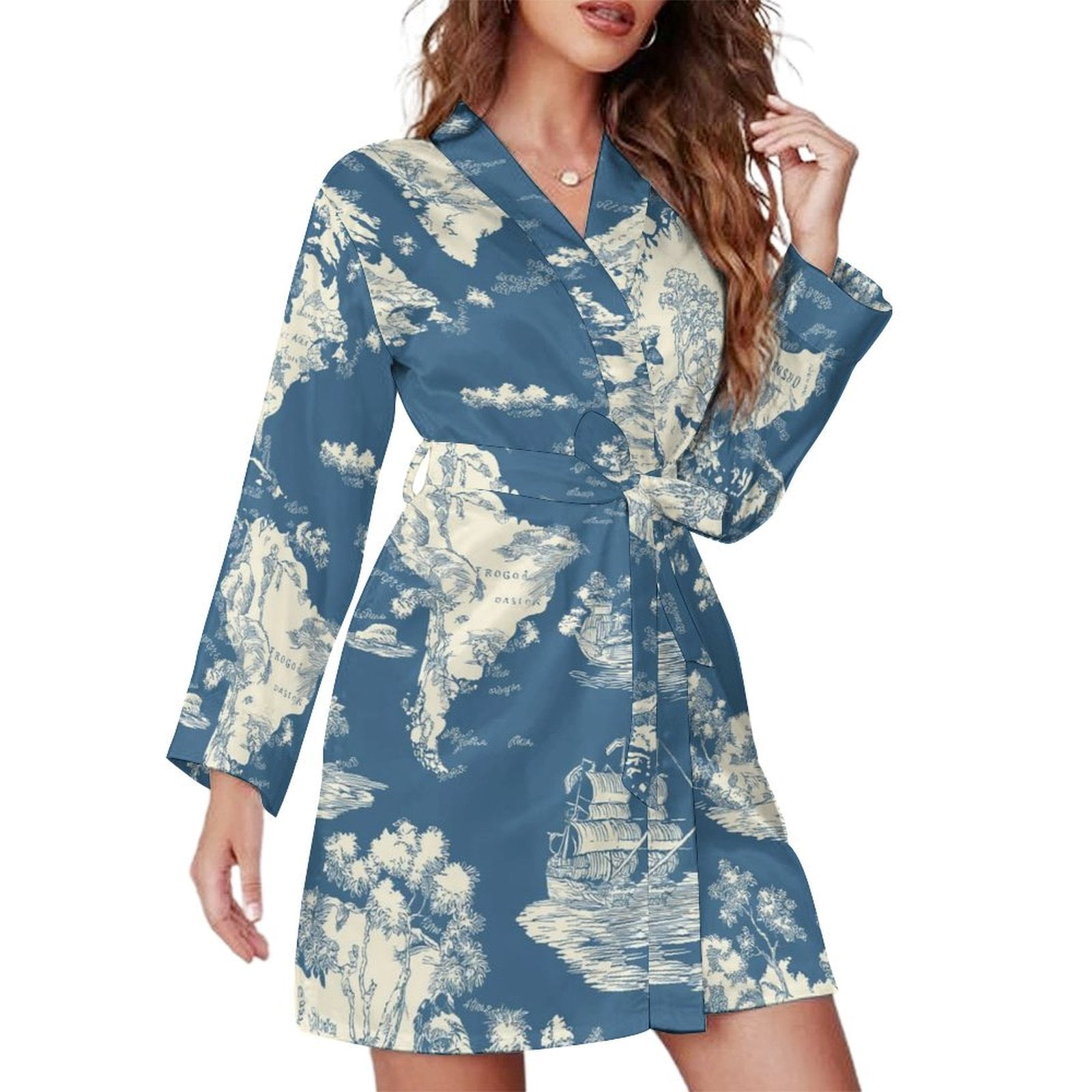 Where Is Robe World Map Toile De Jouy World Map Print Night Robe Long Sleeve V Neck Robe With ...