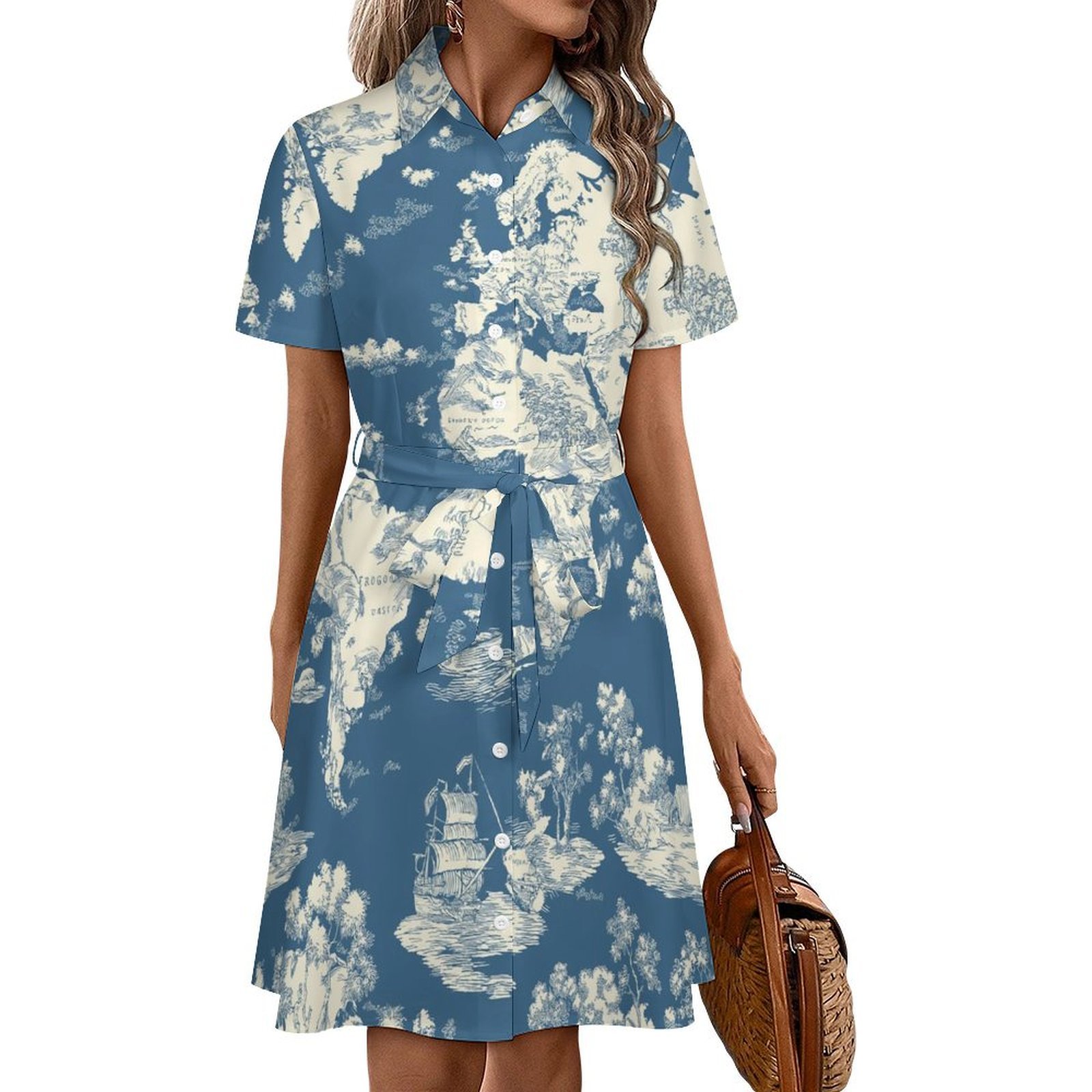 Toile De Jouy World Map Print Womens Shirt Dresses Women'S Short Sleeve  Dress Turn-Down Collar Dress A Line Casuall Dress Oversize(XS-6XL) -  Walmart.com