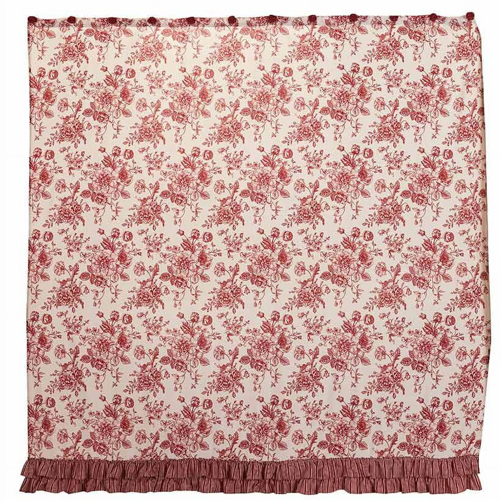 Traditional Red Floral Polyester Blackout Shower Curtain
