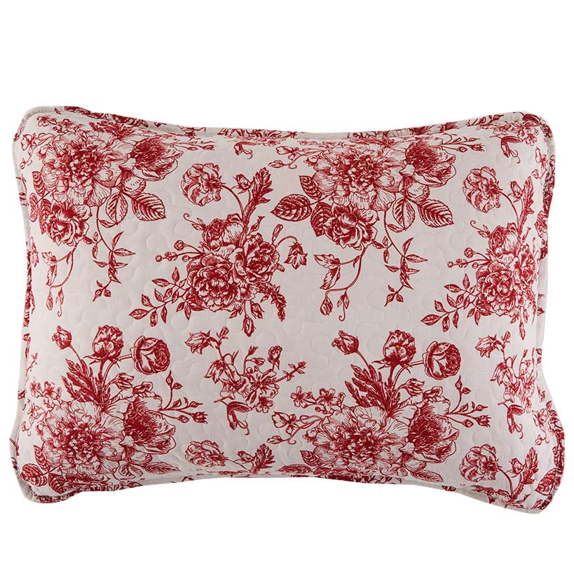 Standard White and Red Floral Polyester Sham