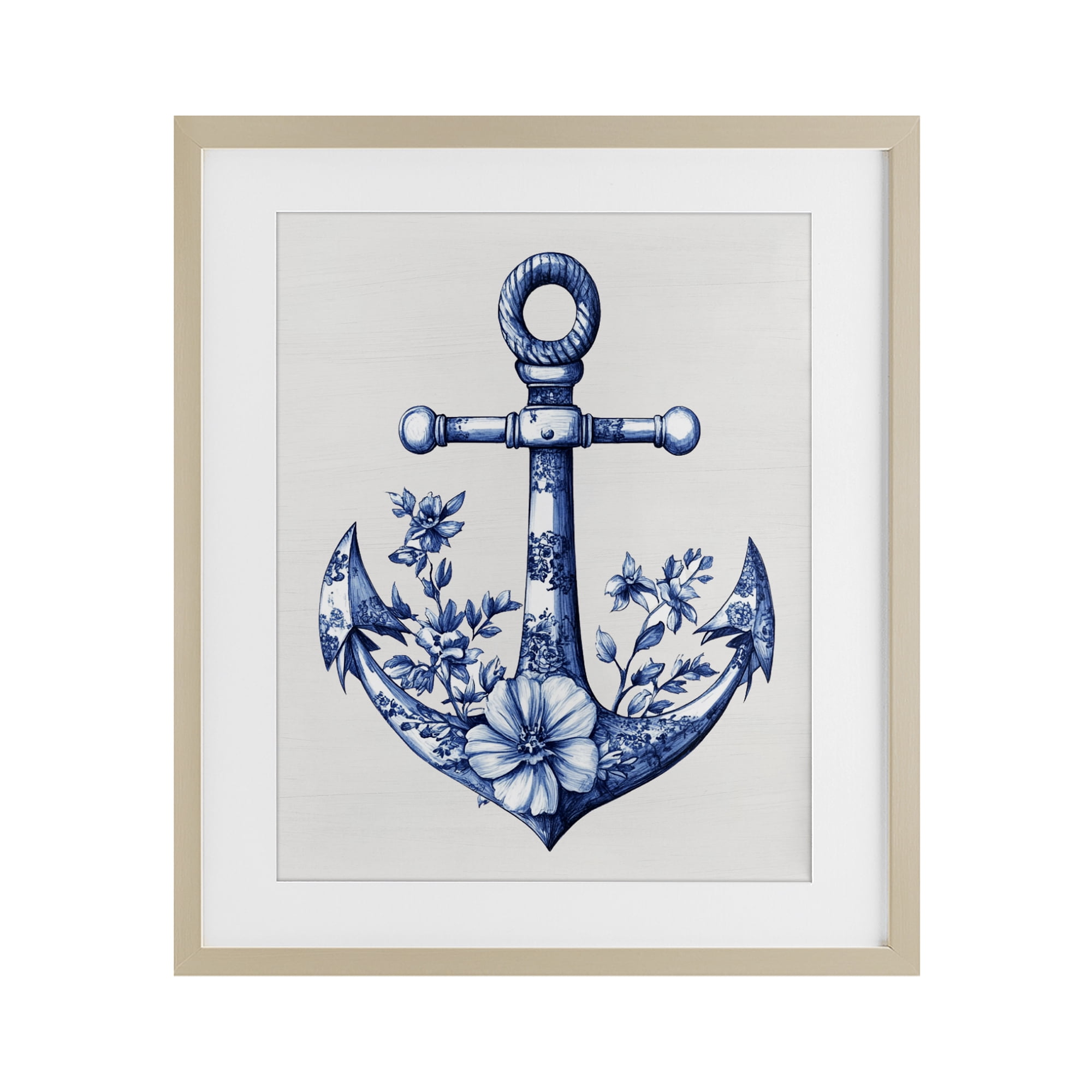 Toile Patterned Anchor Birch Framed Print Under Glass, design by Lettered and Lined