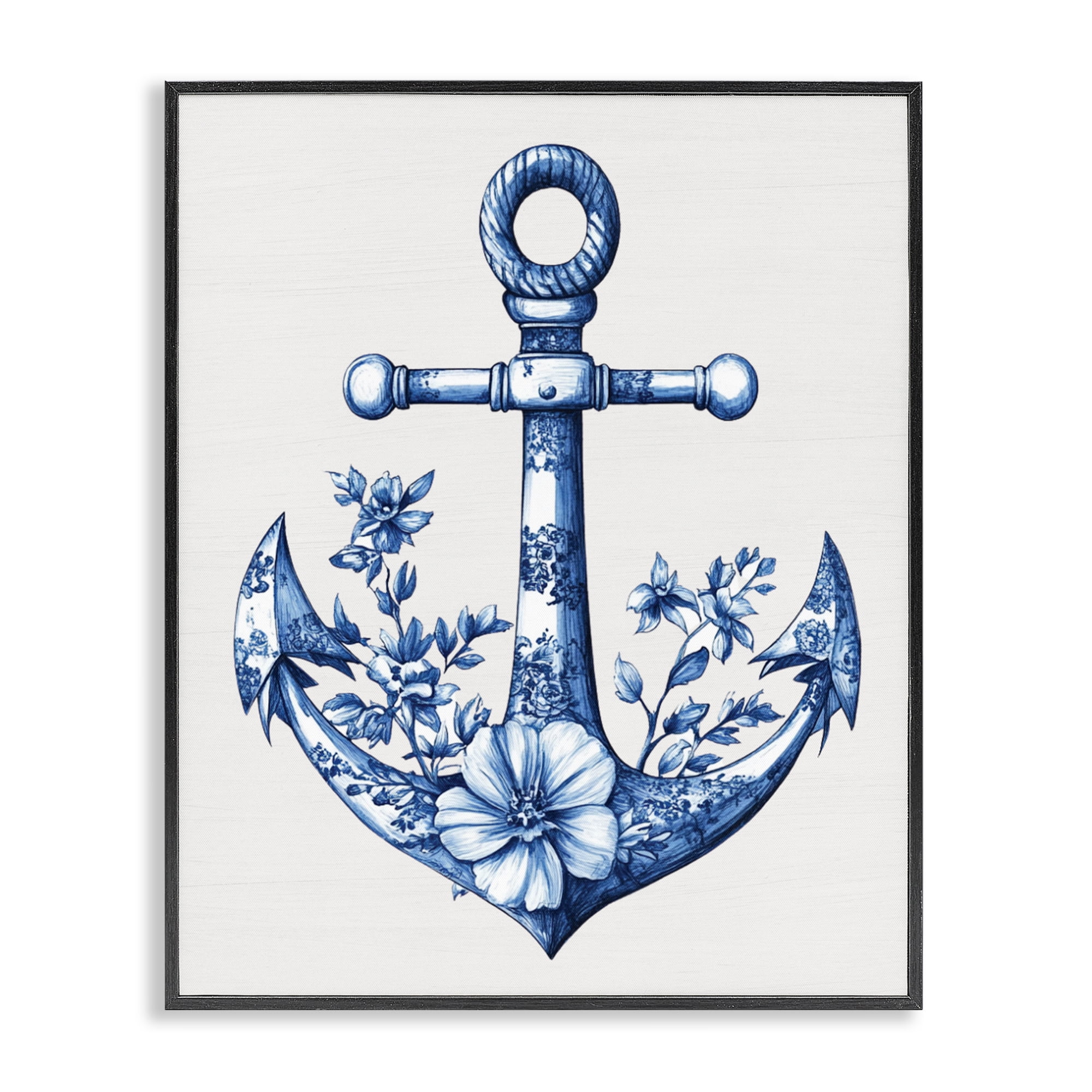 Toile Patterned Anchor Black Framed Giclee Art, design by Lettered and Lined