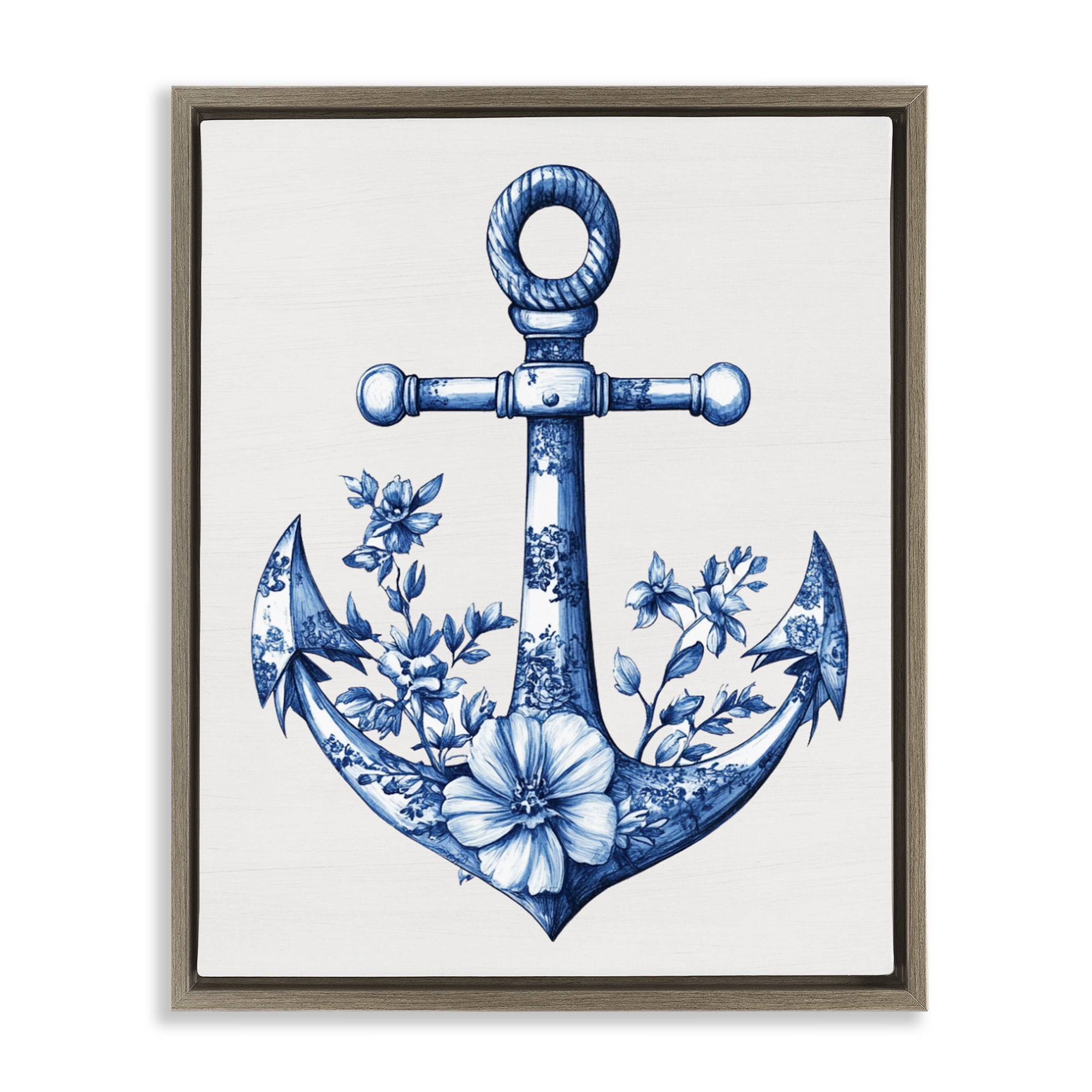 Toile Patterned Anchor Brown Framed Floater Canvas Wall Art, design by Lettered and Lined