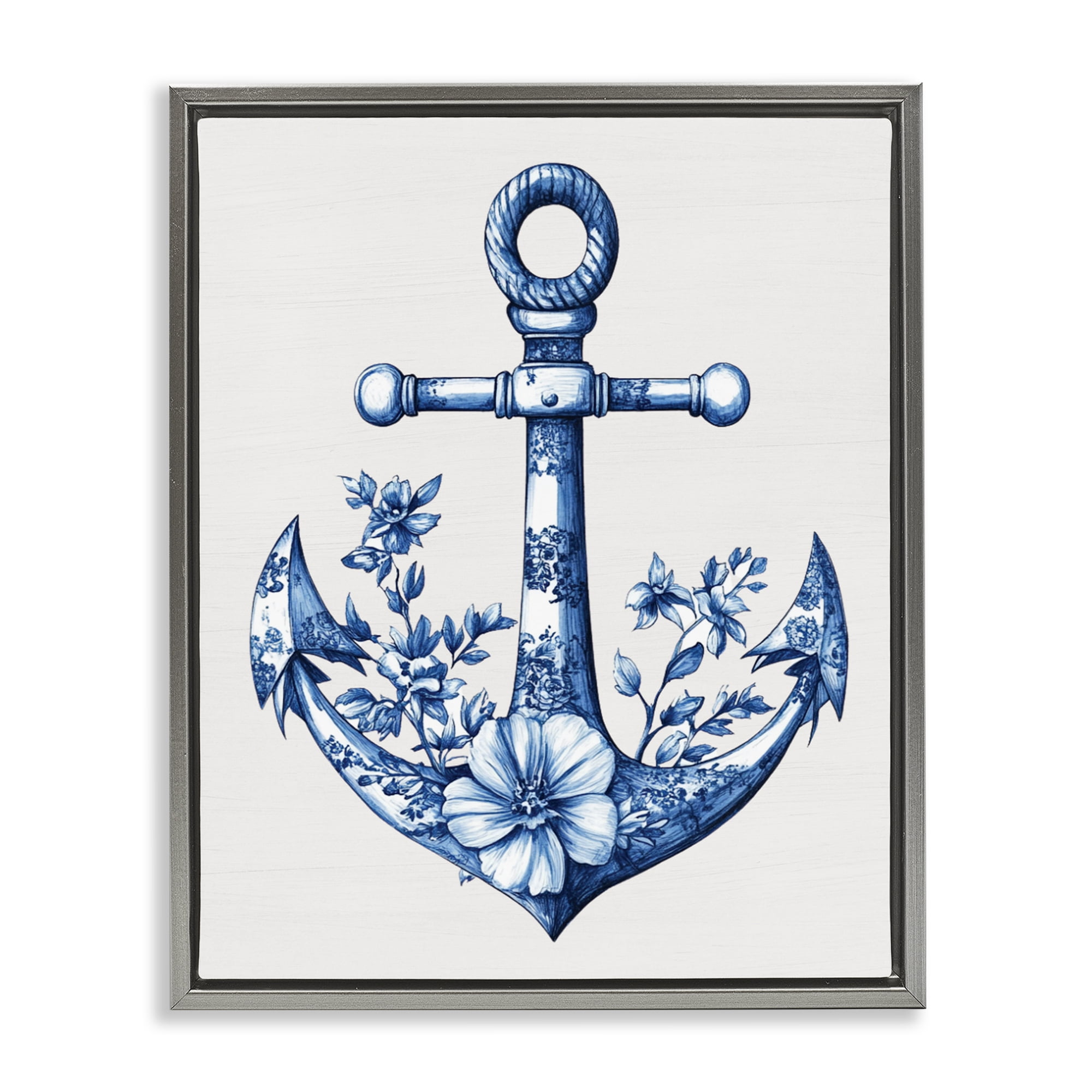 Toile Patterned Anchor Gray Framed Floater Canvas Wall Art, design by Lettered and Lined