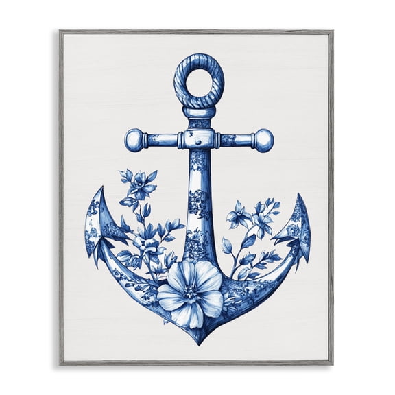 Toile Patterned Anchor Gray Framed Giclee Art, design by Lettered and Lined