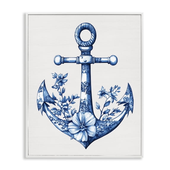 Toile Patterned Anchor White Framed Giclee Art, design by Lettered and Lined