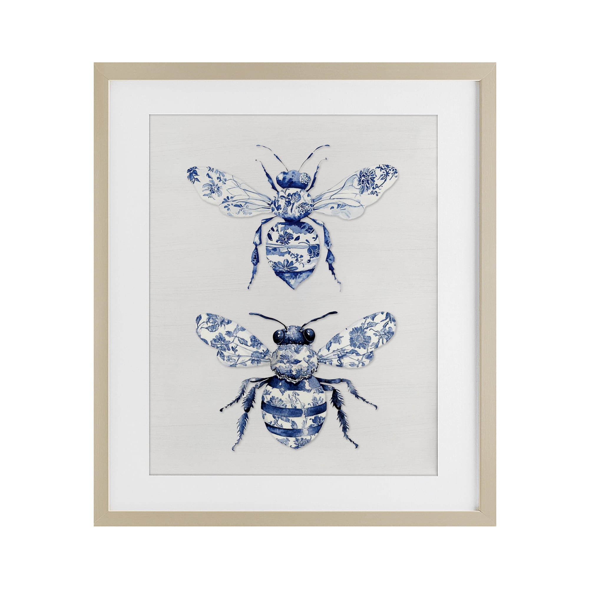 Toile Patterned Bees Birch Framed Print Under Glass, design by Lettered and Lined