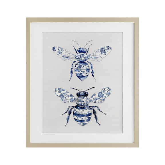 Toile Patterned Bees Birch Framed Print Under Glass, design by Lettered and Lined