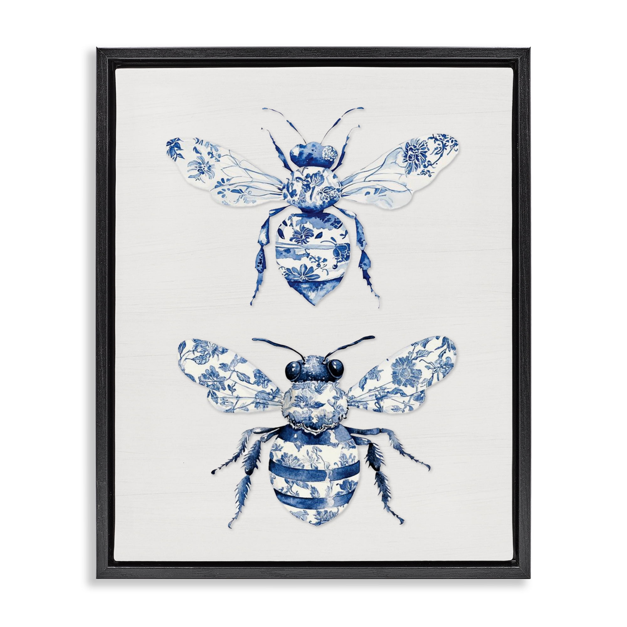 Toile Patterned Bees Black Framed Floater Canvas Wall Art, design by Lettered and Lined