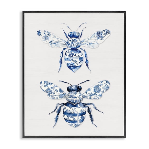 Toile Patterned Bees Black Framed Giclee Art, design by Lettered and Lined