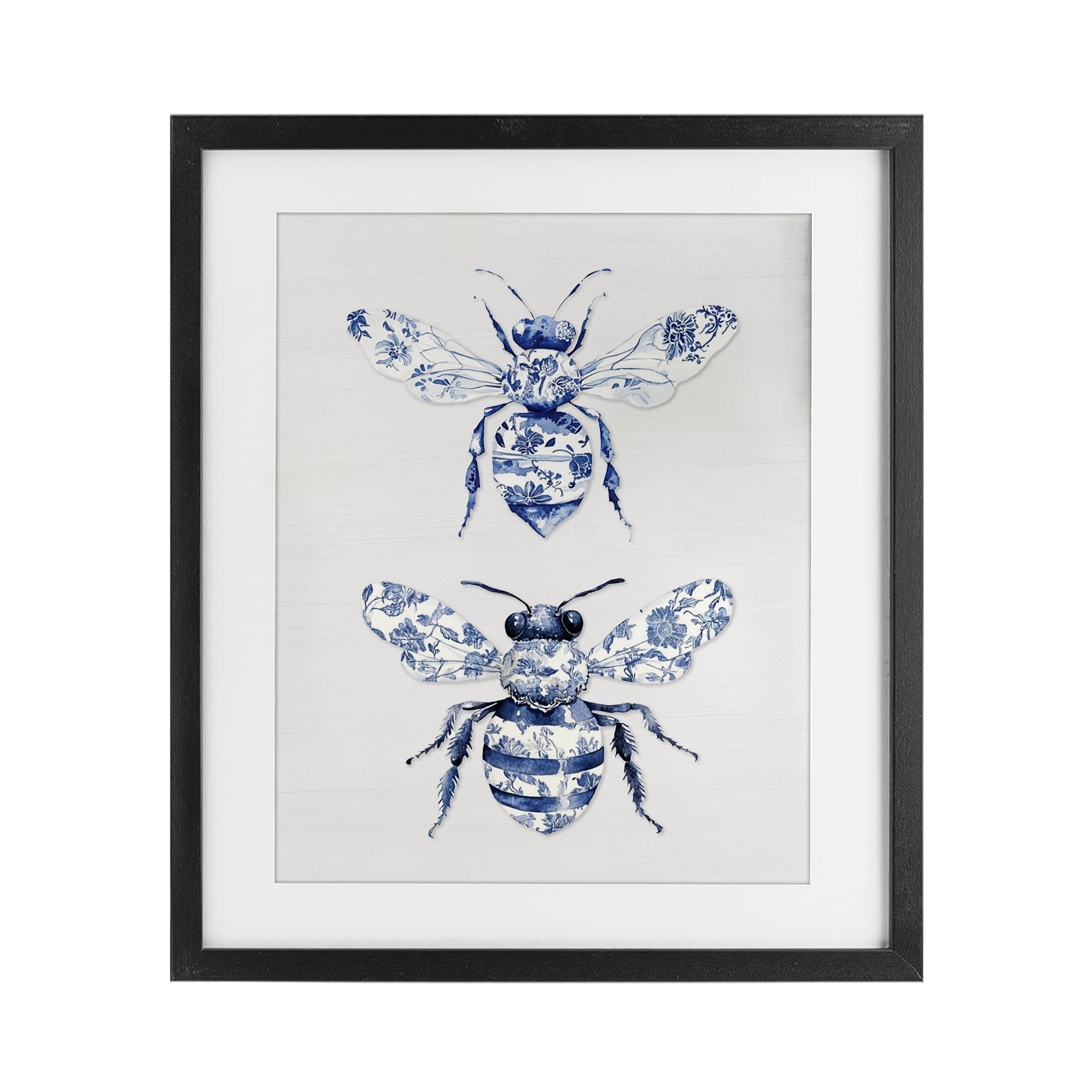 Toile Patterned Bees Black Framed Print Under Glass, design by Lettered and Lined