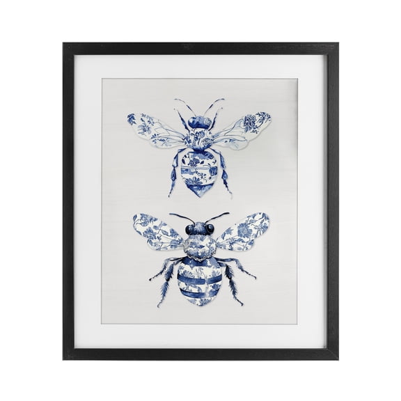Toile Patterned Bees Black Framed Print Under Glass, design by Lettered and Lined