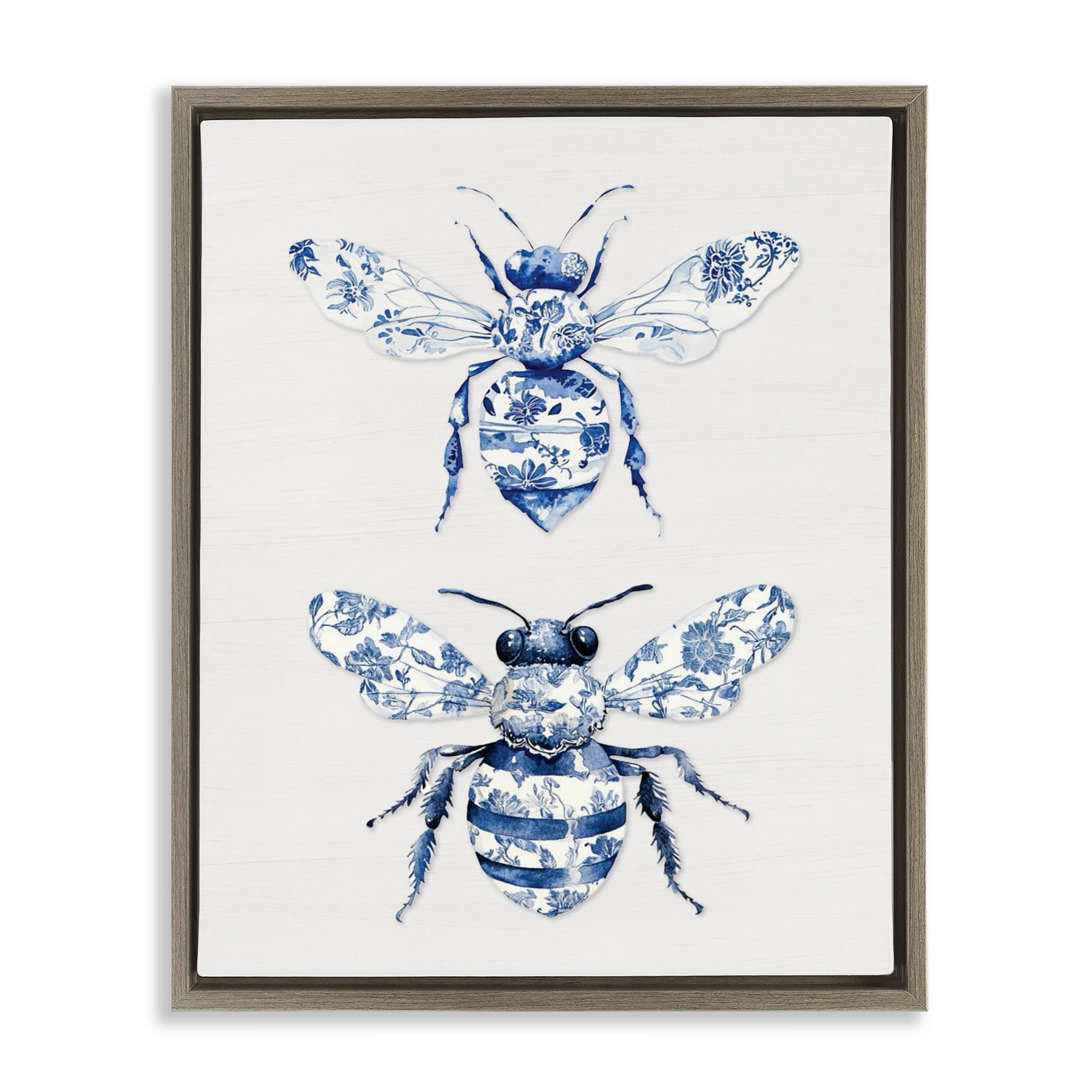 Toile Patterned Bees Brown Framed Floater Canvas Wall Art, design by Lettered and Lined