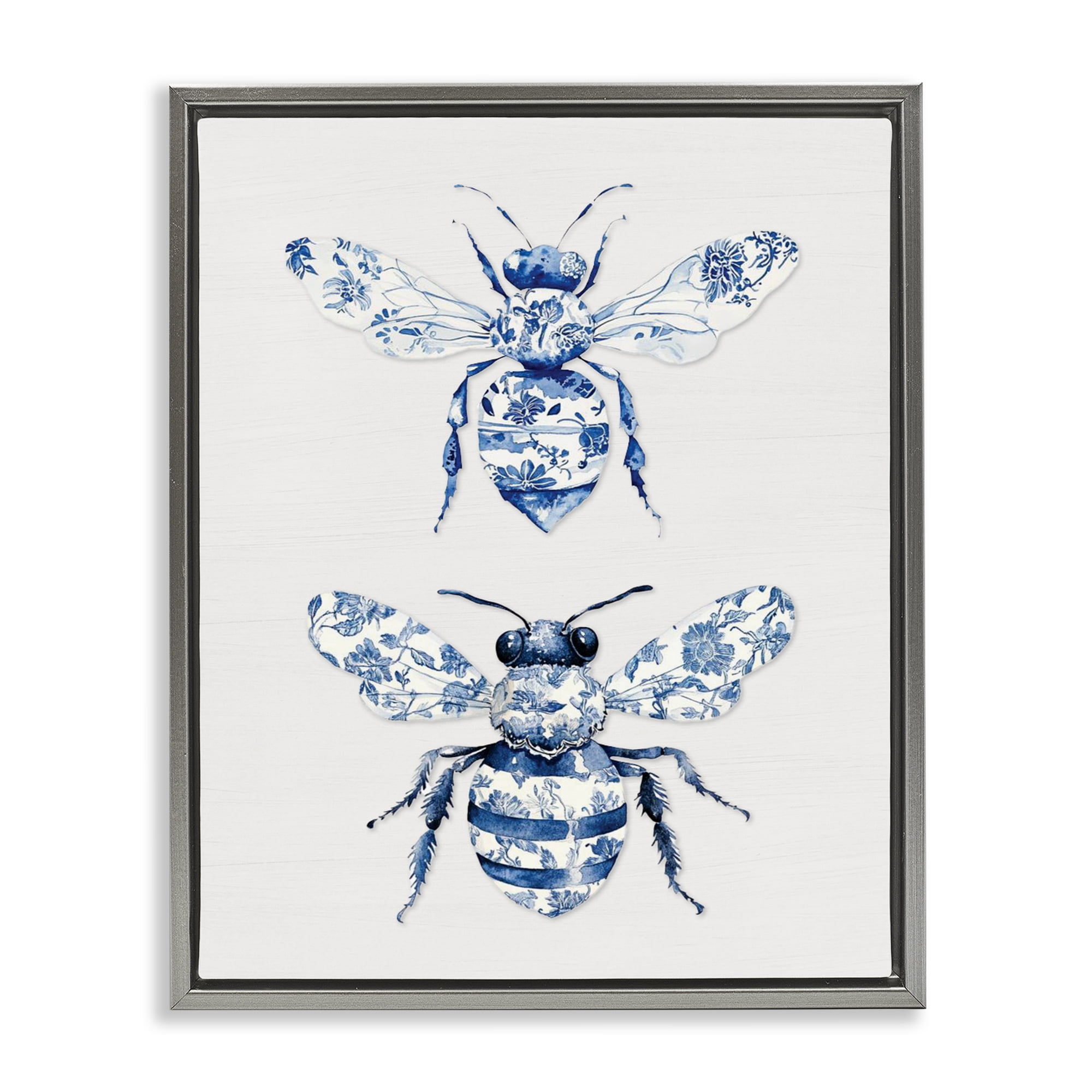 Toile Patterned Bees Gray Framed Floater Canvas Wall Art, design by Lettered and Lined