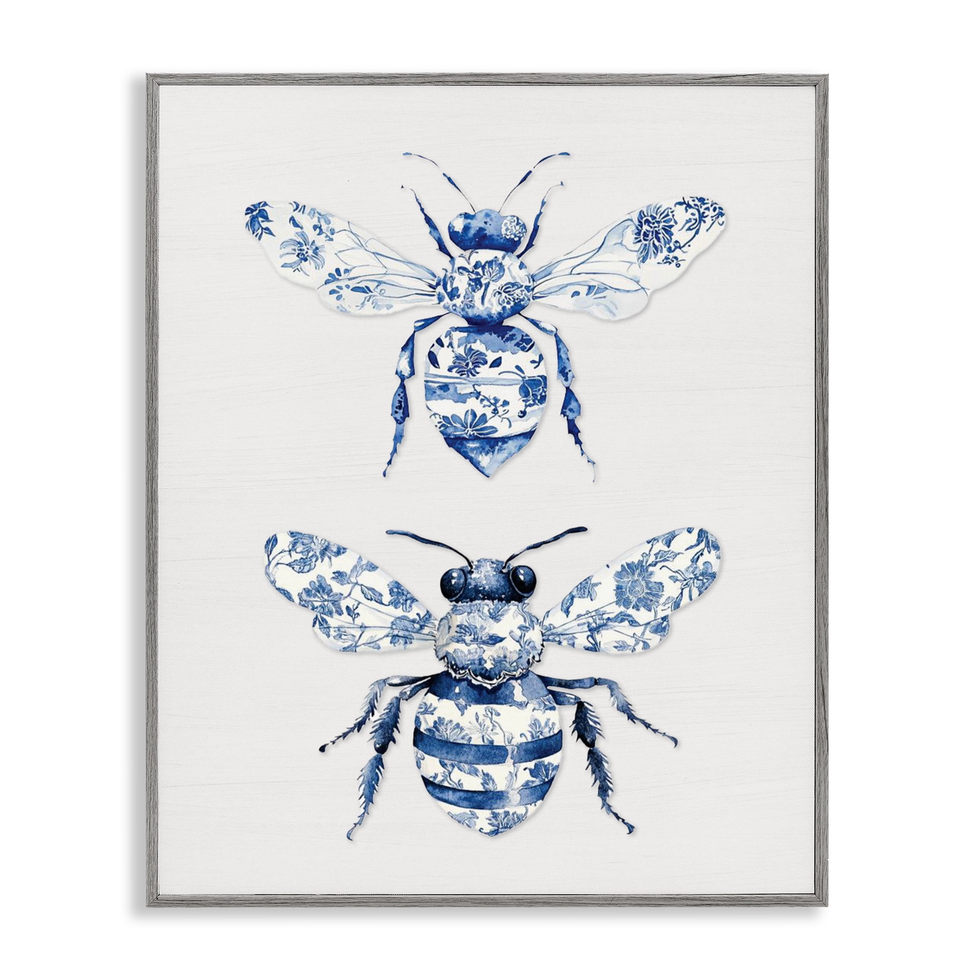Toile Patterned Bees Gray Framed Giclee Art, design by Lettered and Lined