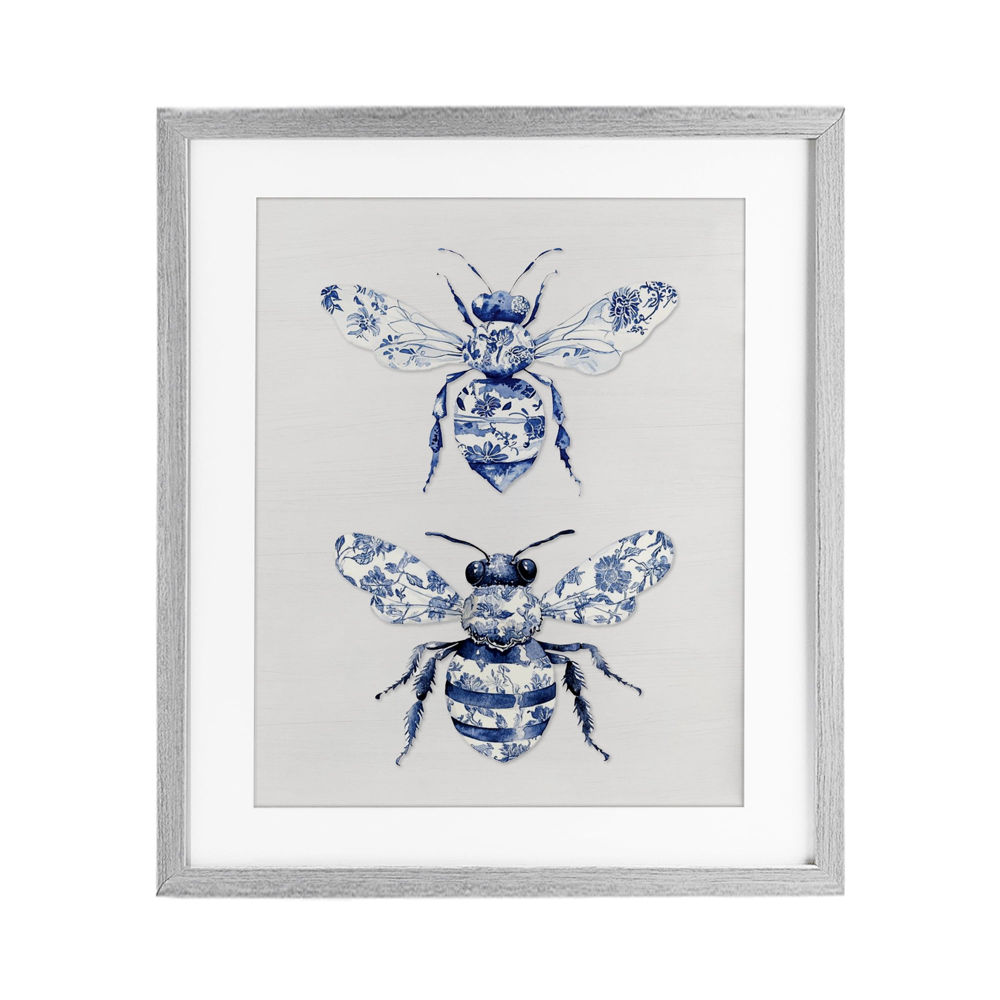 Toile Patterned Bees Gray Framed Print Under Glass, design by Lettered and Lined